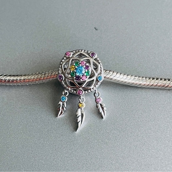 FOREVER QUEEN Dream Catcher Feathers Tassel Colorful CZ Sterling Silv Ch… - Picture 9 of 14